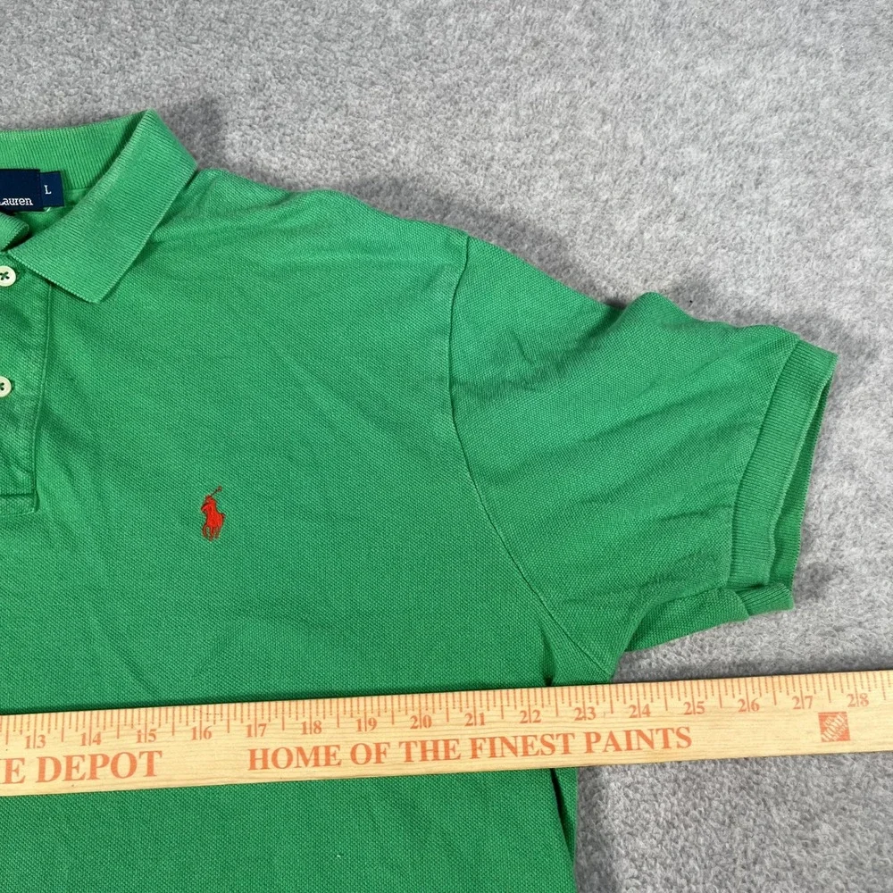 Vintage Polo Ralph Lauren Polo Shirt Mens L Green Cotton Pony Logo Side Slit